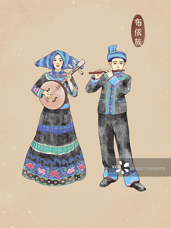 男女双人56民族，布依族藏族回族满族蒙古族维吾尔族彝族壮族图片素材