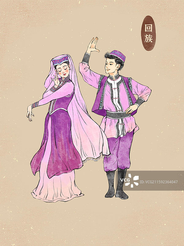 男女双人56民族，布依族藏族回族满族蒙古族维吾尔族彝族壮族图片素材