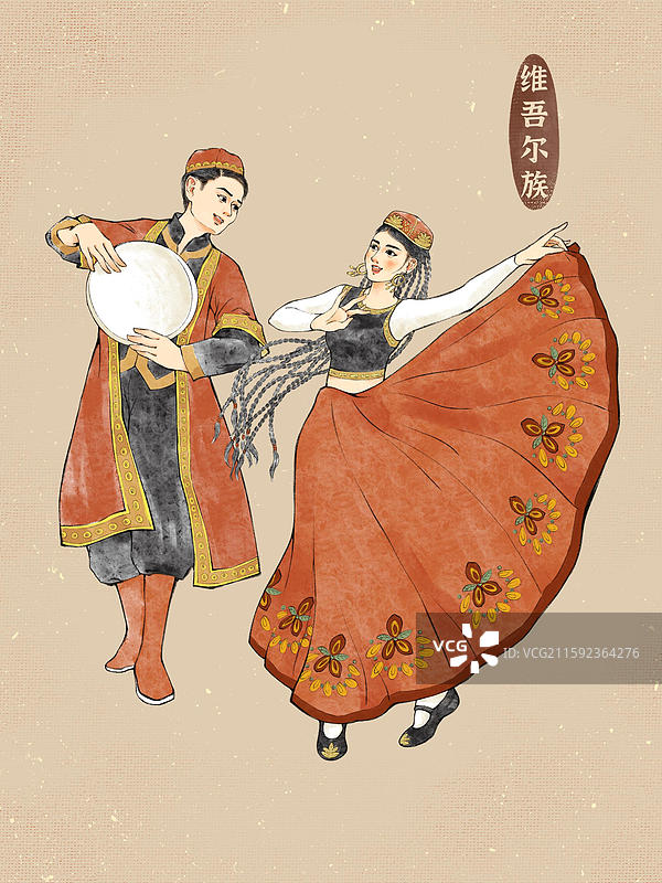 男女双人56民族，布依族藏族回族满族蒙古族维吾尔族彝族壮族图片素材