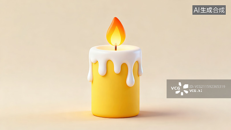 【AI数字艺术】纯色背景下卡通黄色蜡烛图片素材