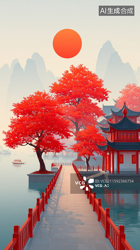 【AI数字艺术】红树拱桥映水中风景图片素材