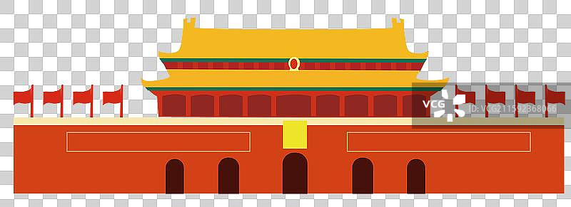 国庆76周年故宫建筑中国风扁平插画 扁平风格天安门城楼元素图片素材