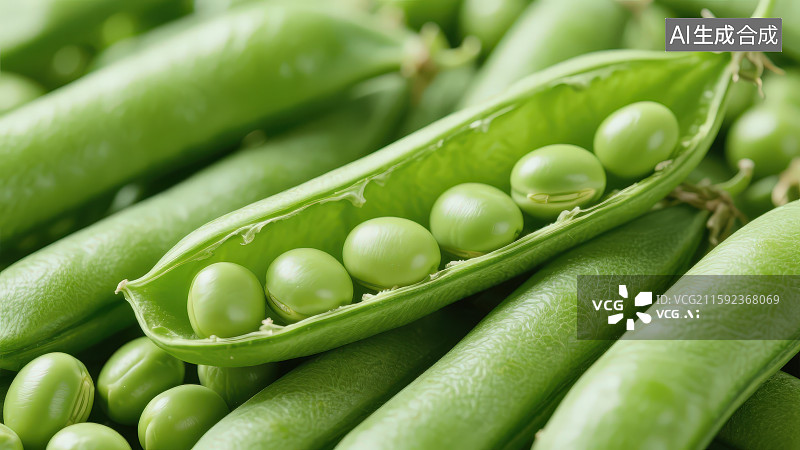 【AI数字艺术】绿色蔬菜新鲜的生豌豆豆荚特写图片素材
