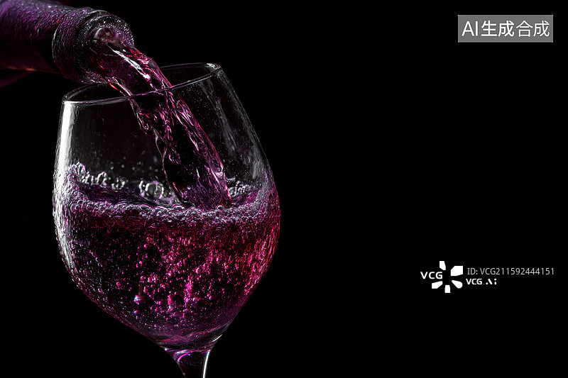 【AI数字艺术】葡萄酒酒从瓶口倾倒进玻璃杯图片素材