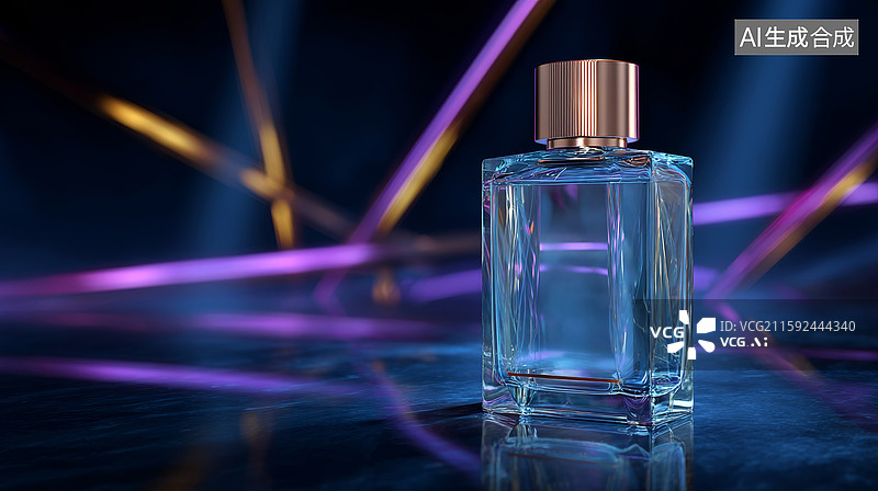 【AI数字艺术】香水瓶立于深色波纹表面图片素材