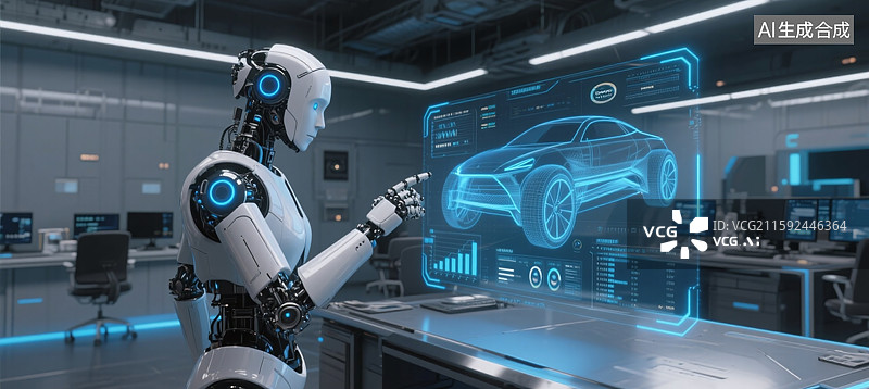 【AI数字艺术】人工智能AI机器人制造新能源电动汽车，汽车广告背景图图片素材