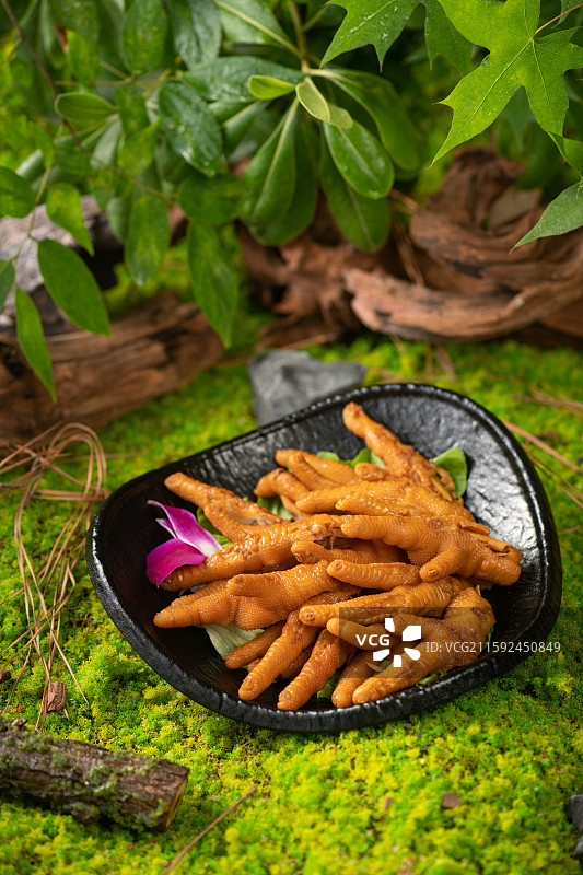 山野森林风格火锅酸汤菜品卤鸡爪图片素材