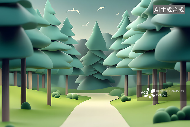 【AI数字艺术】3D松柏森林树林图片素材