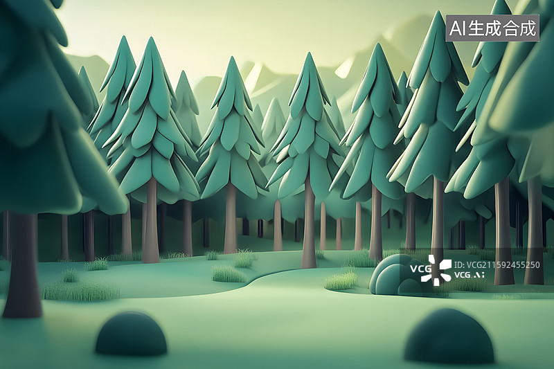 【AI数字艺术】3D松柏森林树林图片素材