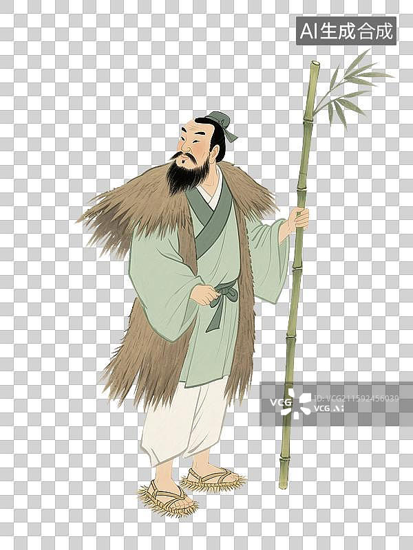 【AI数字艺术】中国风手绘历史人物，苏轼，苏东坡，竹杖芒鞋轻胜马，一蓑烟雨任平生，免抠元素图片素材