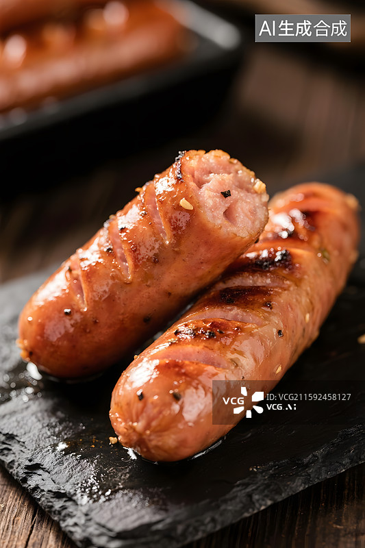 【AI数字艺术】诱人的烤香肠美食图片素材