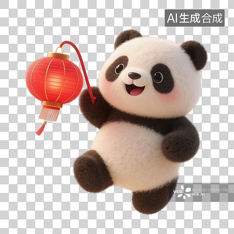 【AI数字艺术】3D渲染，拿着红色灯笼的可爱卡通大熊猫，熊猫，国宝，春节，新年，国庆节，中秋节，元宵节，免抠元素图片素材