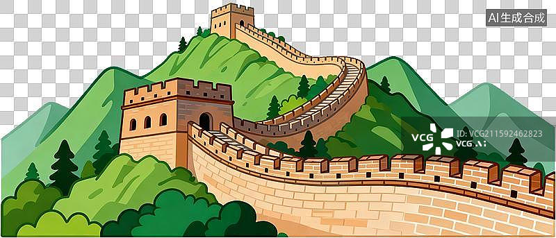 【AI数字艺术】青山间蜿蜒的长城插画图片素材
