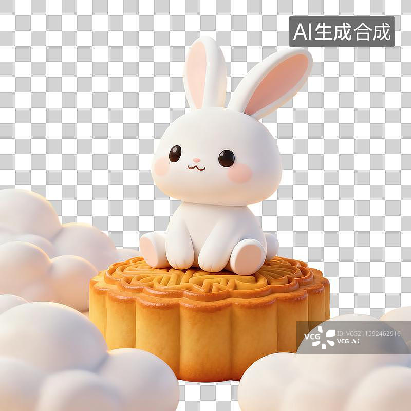 【AI数字艺术】可爱白兔坐月饼上图片素材