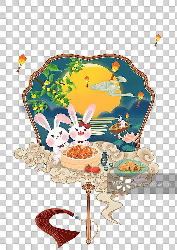 中秋赏月兔子月饼螃蟹图片素材