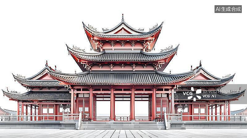 【AI数字艺术】中国风古建筑古代楼阁插画   中国传统亭子   中国传统建筑亭台阁楼 凉亭 东方古韵建筑之美图片素材
