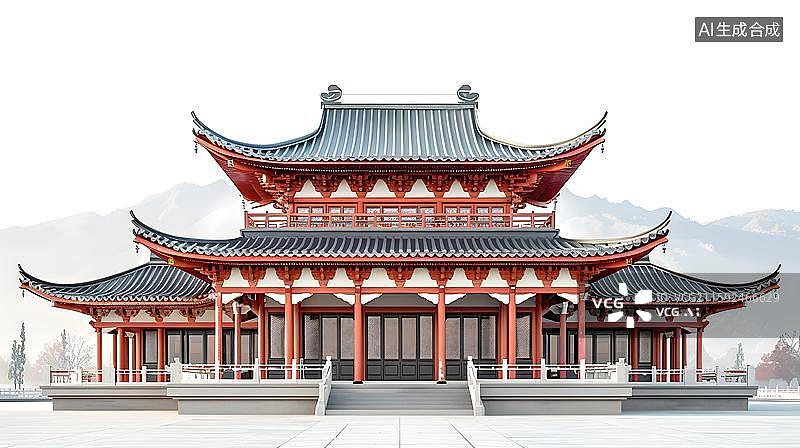 【AI数字艺术】中国风古建筑古代楼阁插画   中国传统亭子   中国传统建筑亭台阁楼 凉亭 东方古韵建筑之美图片素材