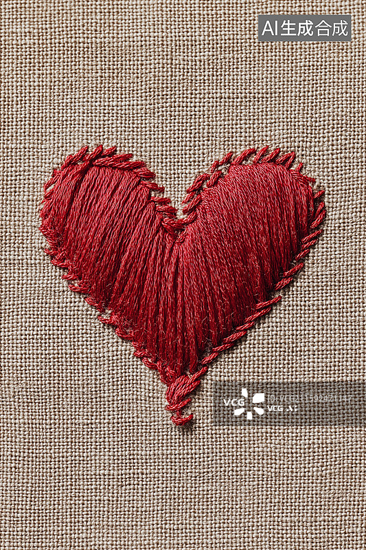 【AI数字艺术】红色刺绣心形图案图片素材