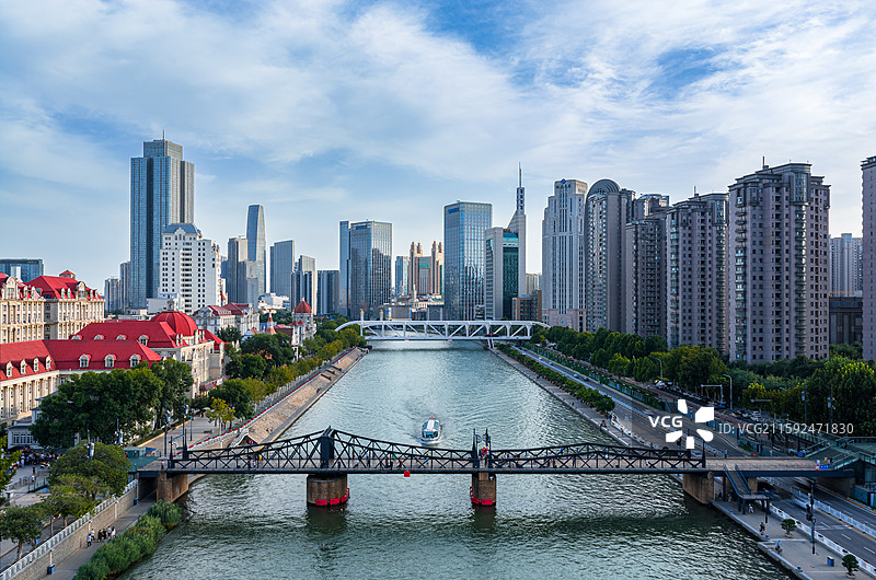 中国天津海河两岸城市风光航拍图图片素材