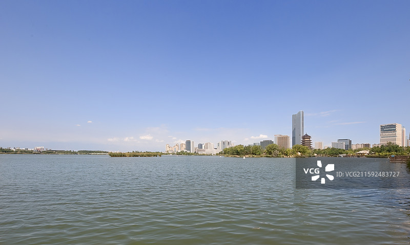 宁夏银川秋天阅海湖美景图片素材