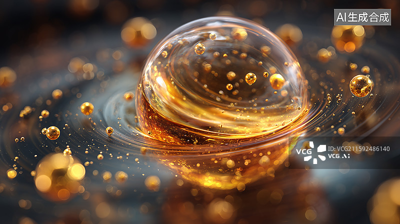 【AI数字艺术】琥珀液体能量球节点图片素材
