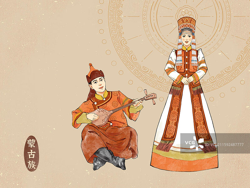 男女双人56民族，布依族藏族回族满族蒙古族维吾尔族彝族壮族图片素材