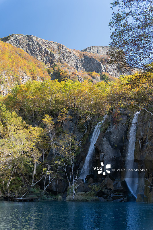 长白山景区绿渊潭瀑布秋天风光图片素材