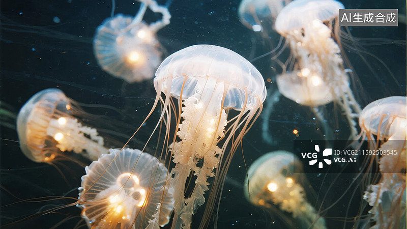 【AI数字艺术】水母在深海中漂浮发光图片素材