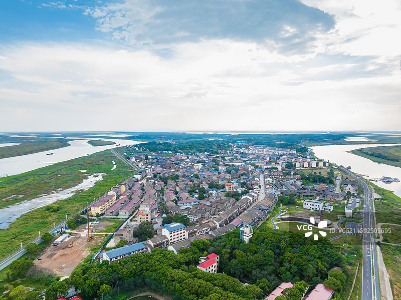 航拍江西省九江市潘阳湖吴城古镇图片素材
