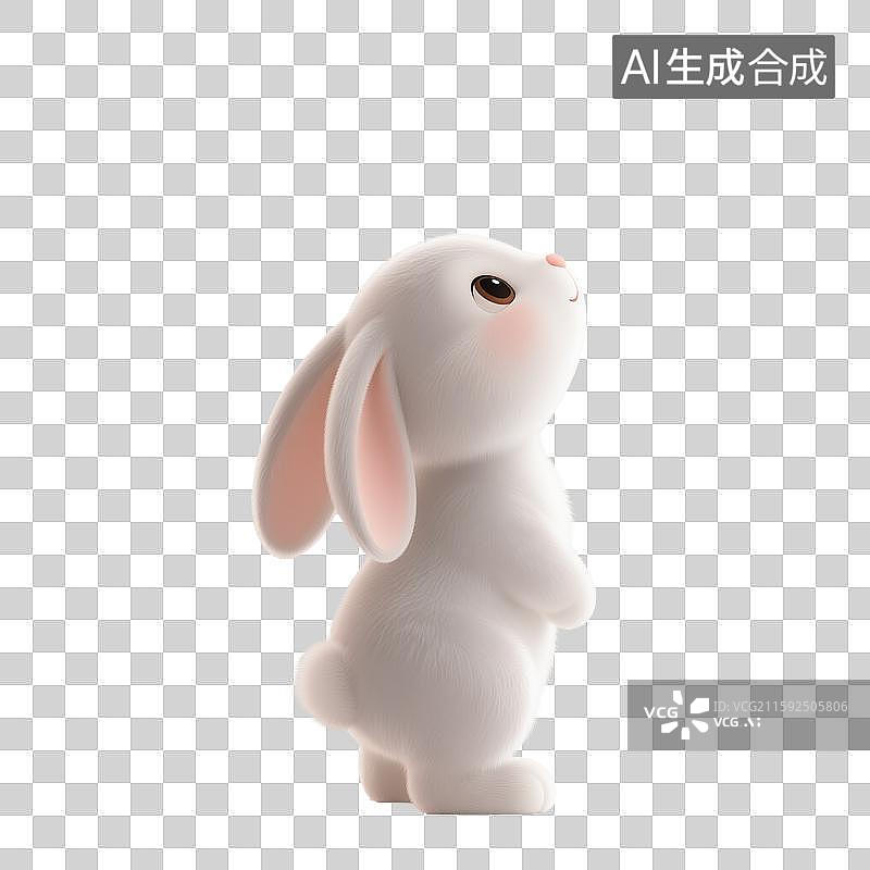 【AI数字艺术】3D抬头望月卡通兔子中秋元素图片素材