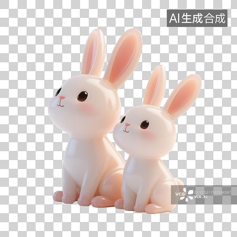 【AI数字艺术】3D抬头望月卡通兔子中秋元素图片素材