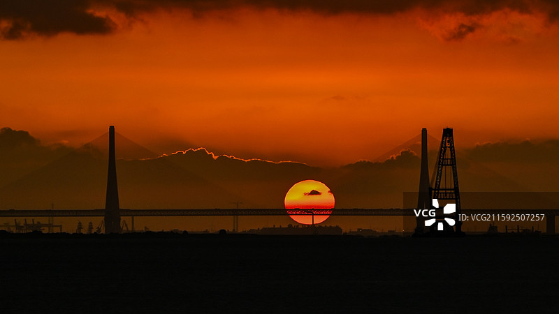 沪苏通大桥日落图片素材