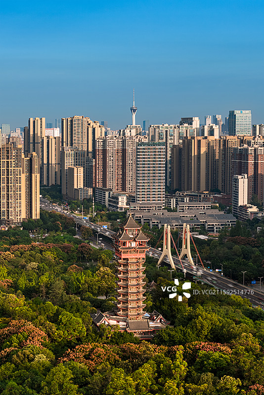 中国四川成都塔子山公园秋季风景航拍图图片素材