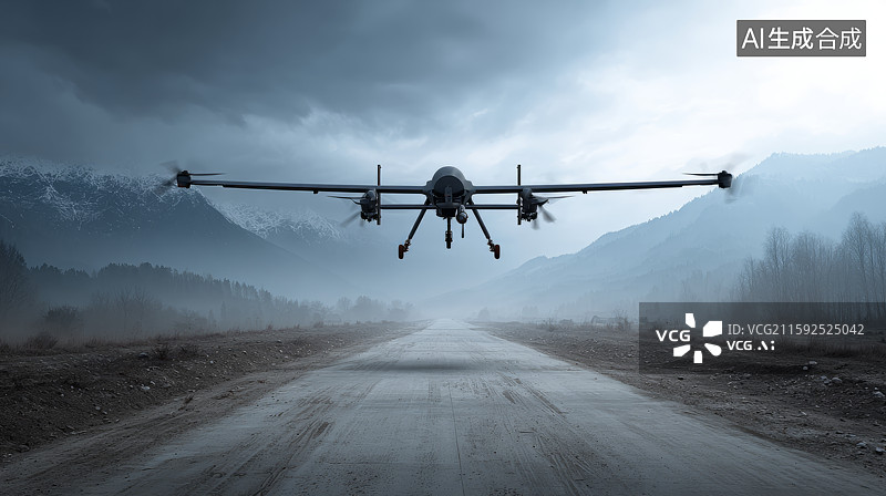 【AI数字艺术】山区道路上空的无人机图片素材