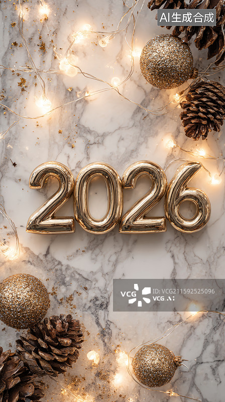 【AI数字艺术】2026新年金色装饰场景图片素材