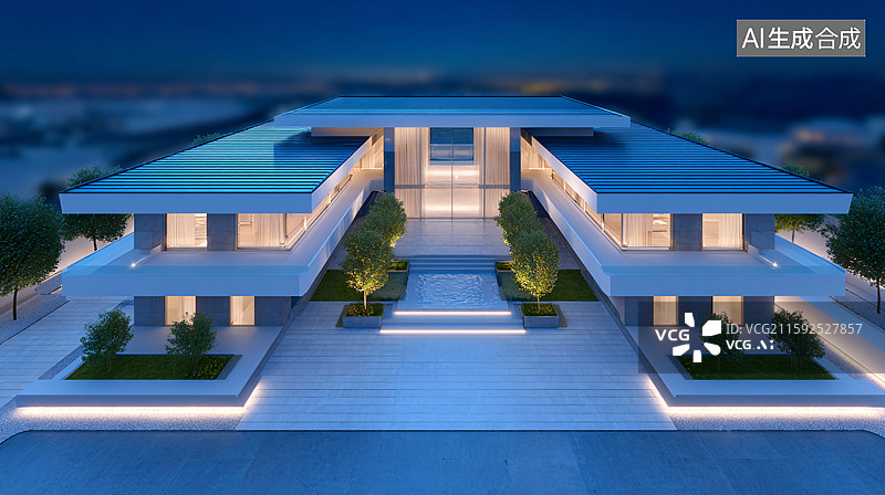 【AI数字艺术】现代住宅设计插画图片素材