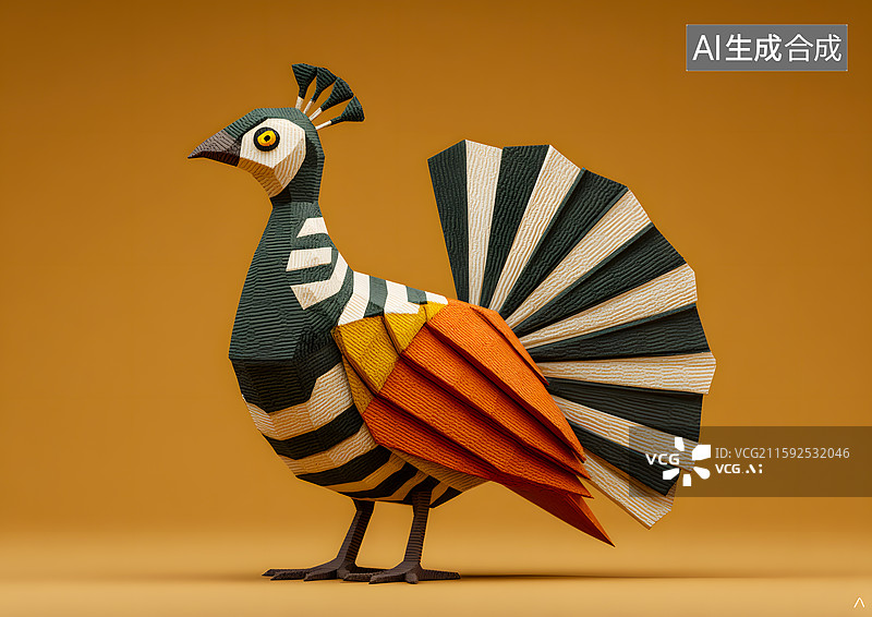 【AI数字艺术】一只折纸卡通野鸡图片素材