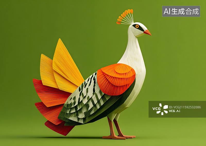 【AI数字艺术】一只折纸卡通野鸡图片素材