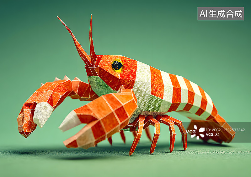 【AI数字艺术】折纸卡通风格龙虾图片素材