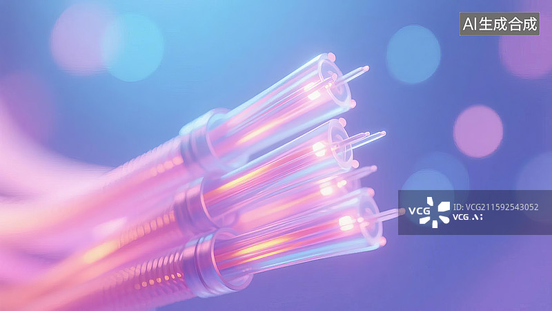 【AI数字艺术】光纤电缆发光特写图片素材