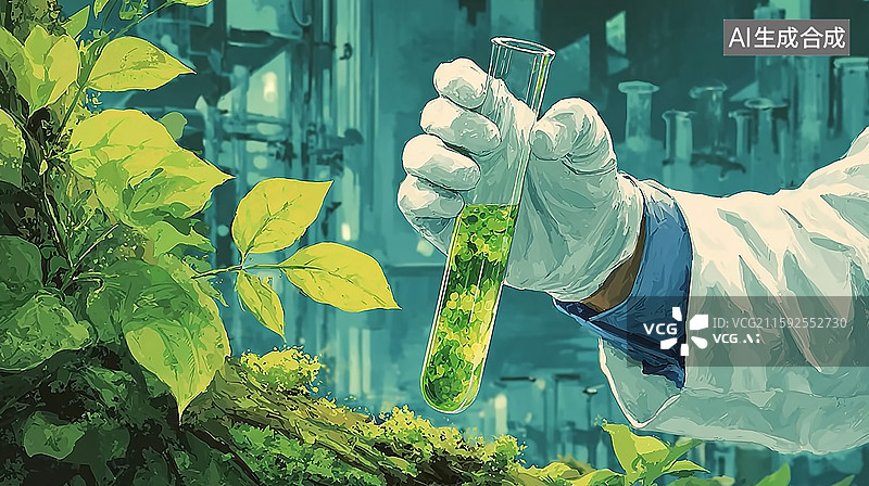 【AI数字艺术】绿色植物萃取实验图片素材