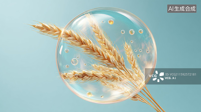 【AI数字艺术】麦穗与气泡的静谧组合图片素材