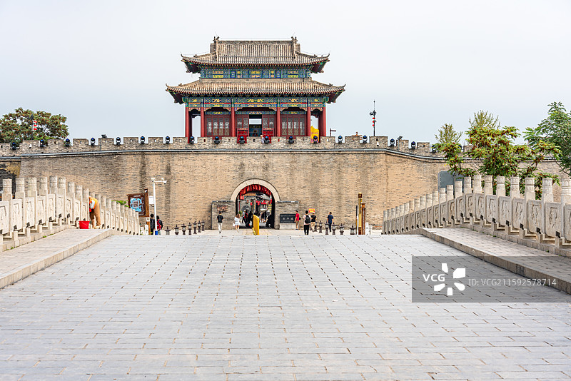河北邯郸广府古城永年城南门城楼街景建筑景观图片素材