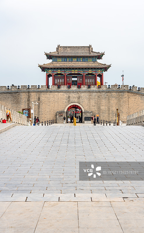 河北邯郸广府古城永年城南门城楼街景建筑景观图片素材
