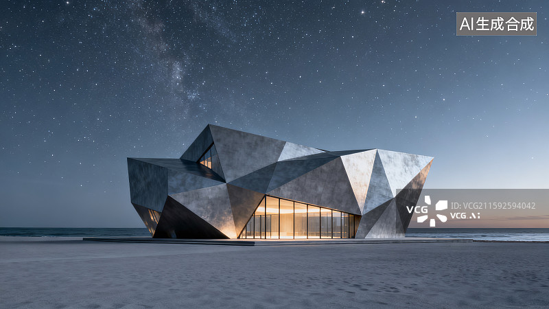 【AI数字艺术】极简风格未来科技感建筑，折面建筑，汽车广告背景图图片素材