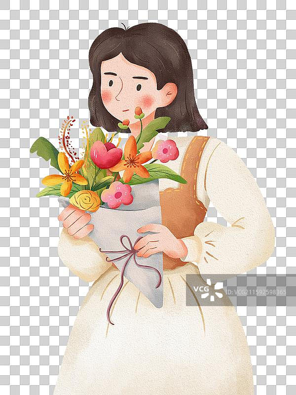 女人怀里捧着一束鲜花图片素材