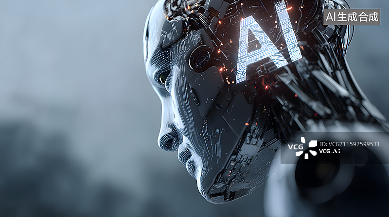 【AI数字艺术】机器人头部的侧面特写图片素材