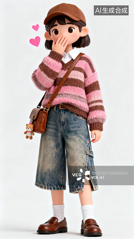 【AI数字艺术】飞吻的3D粉咖色毛衣美女图片素材