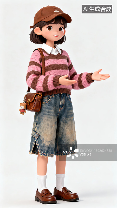【AI数字艺术】邀请姿势的3D粉咖色毛衣美女图片素材