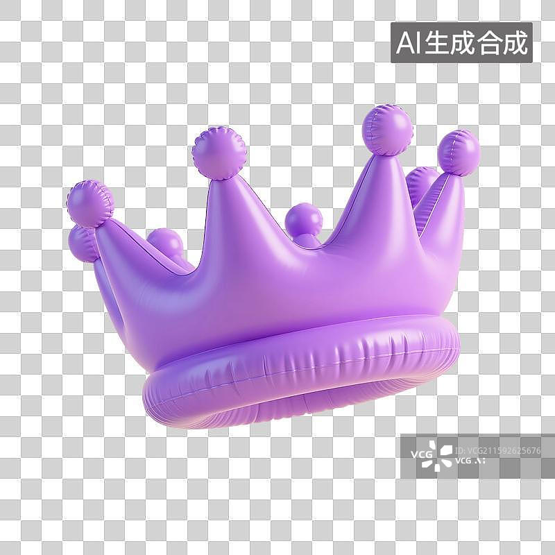 【AI数字艺术】3D渲染，充气膨胀风格，紫色卡通皇冠，免抠元素图片素材